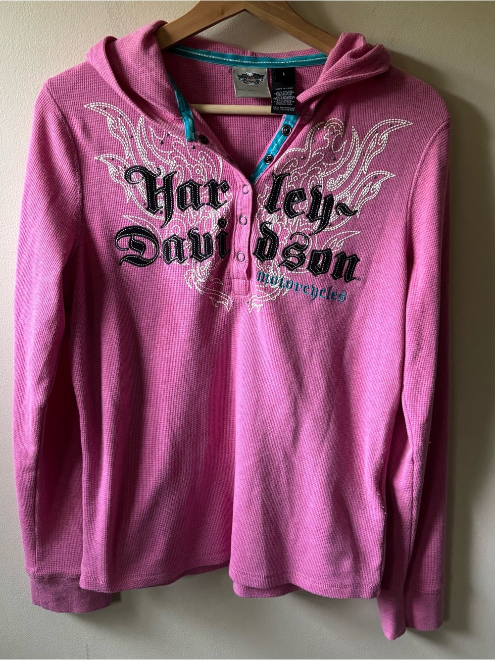 Harley-Davidson Pink Hooded Henley Top